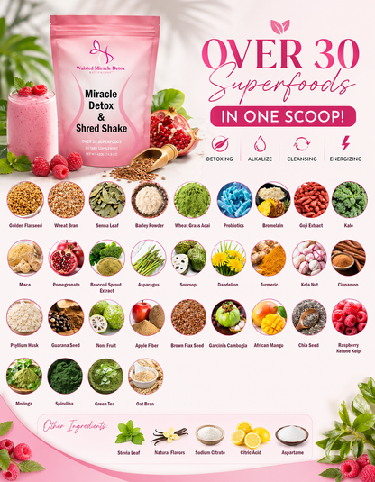 Lose belly fat beat bloating & feel in control again with Waisted Miracle Detox & Shred Shake Powder ingredients.