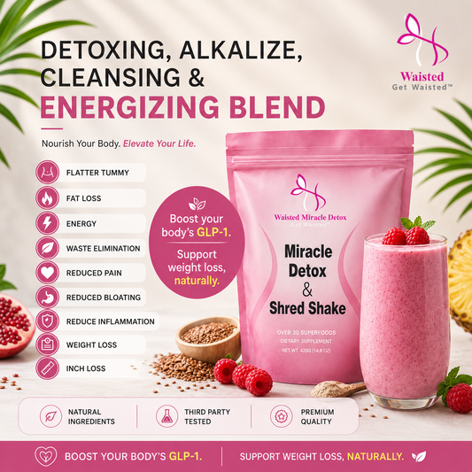 Lose belly fat beat bloating & feel in control again with Waisted Miracle Detox & Shred Shake Powder.