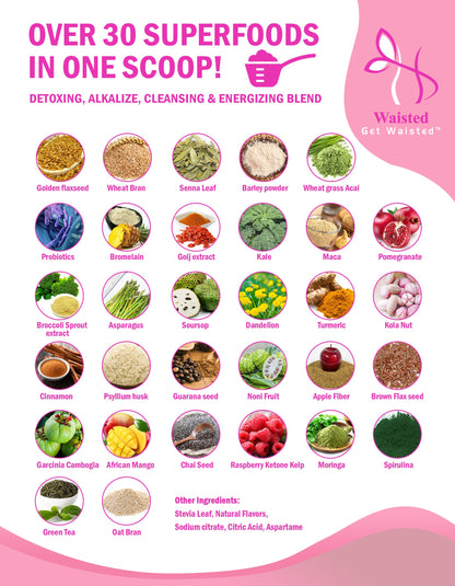 Waisted Miracle Detox & Shred Shake is a 28-serving shake that helps you shed belly fat, eliminate bloating, toxins, parasites, feces, and kickstart your metabolism.