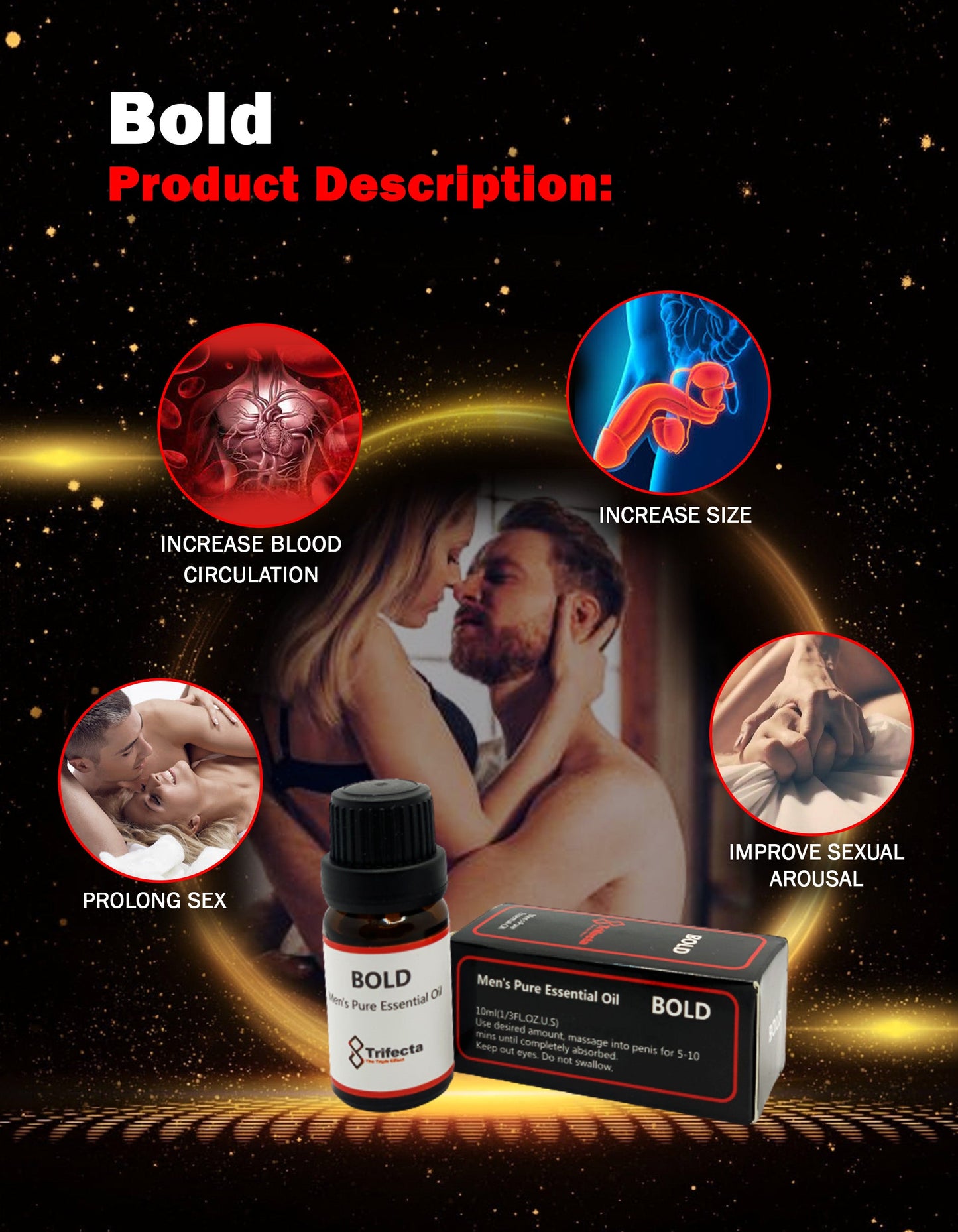 Bold Men's Pure Essential Oil (10ml) – Energy Massage Oil for Care Delay Enlargement Oils for Permanent Thickening, Increase Sex Time, Men- Performance Boost Strength Penis Growth Oil