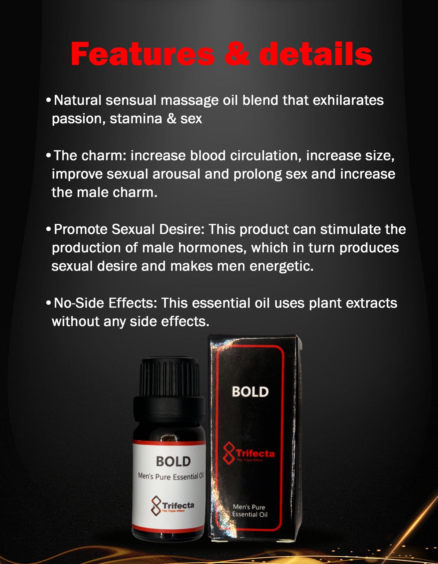 Bold Men's Pure Essential Oil (10ml) – Energy Massage Oil for Care Delay Enlargement Oils for Permanent Thickening, Increase Sex Time, Men- Performance Boost Strength Penis Growth Oil
